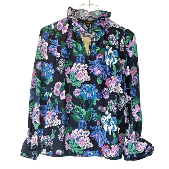 J.Crew Ruffleneck Top in Floral 365 Crepe Size XS - Picture 2 of 8